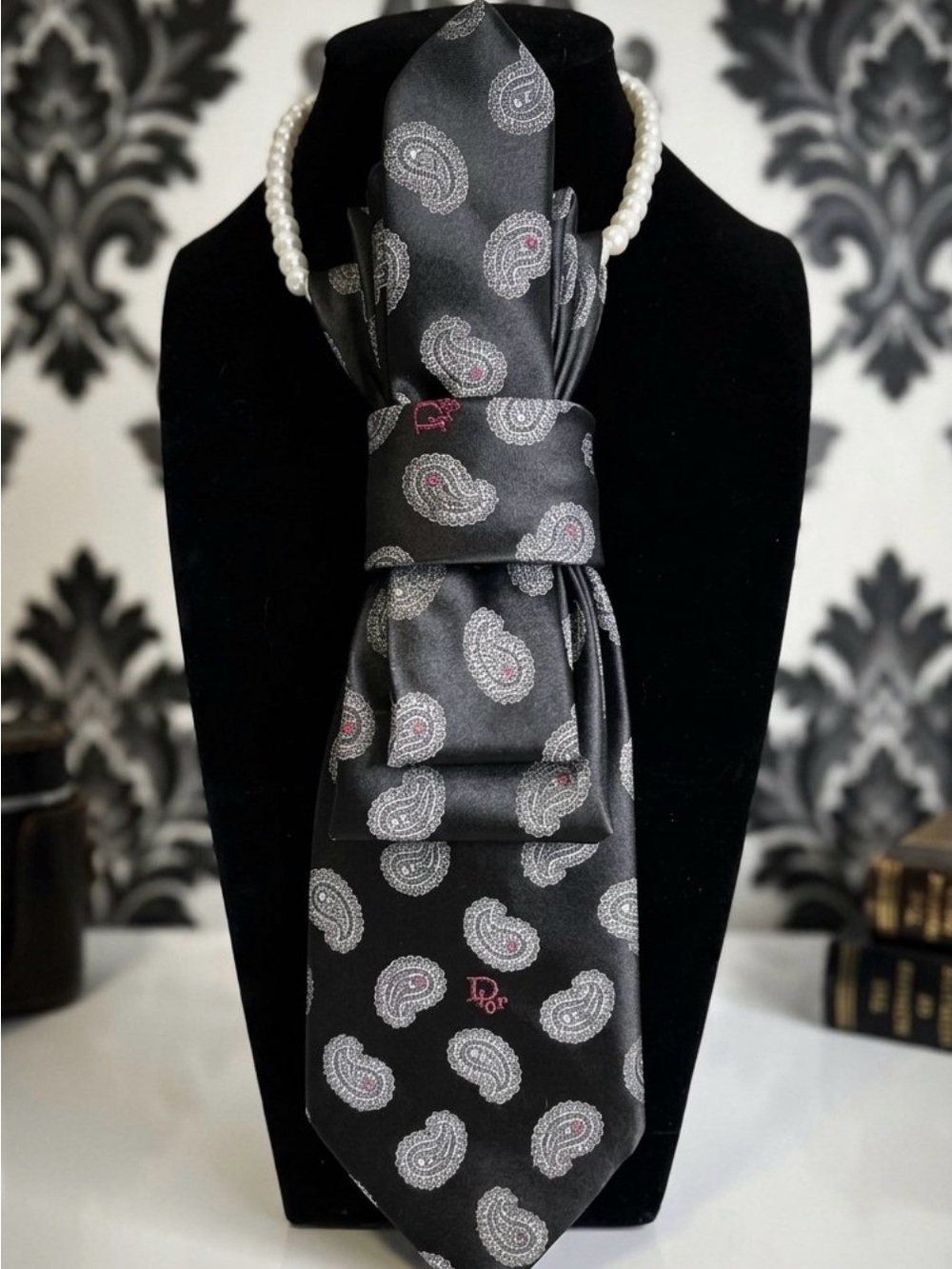 Upcycled Authentic Dior Statement Tie Necklace